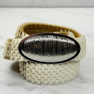 Vintage Womens White Metal Scale Stretch Cinch Belt Small (S) ✨